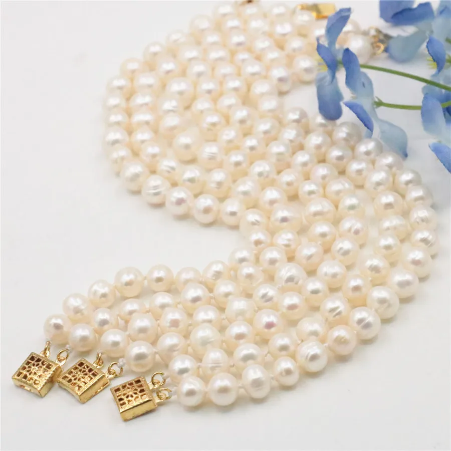 

Style diy Wholesale 3Row 6-7MM White Akoya Cultured Pearl Bracelet Beads Women Jewelry Natural Stone 7.5inch Wholesale