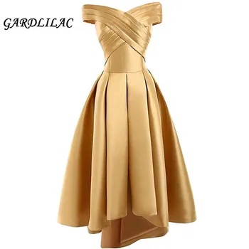 

New Off the Shoulder Dress Hi-Lo Prom Dress Satin High Low Evening dress Short high Low Mother Wedding Party Gowns G0135