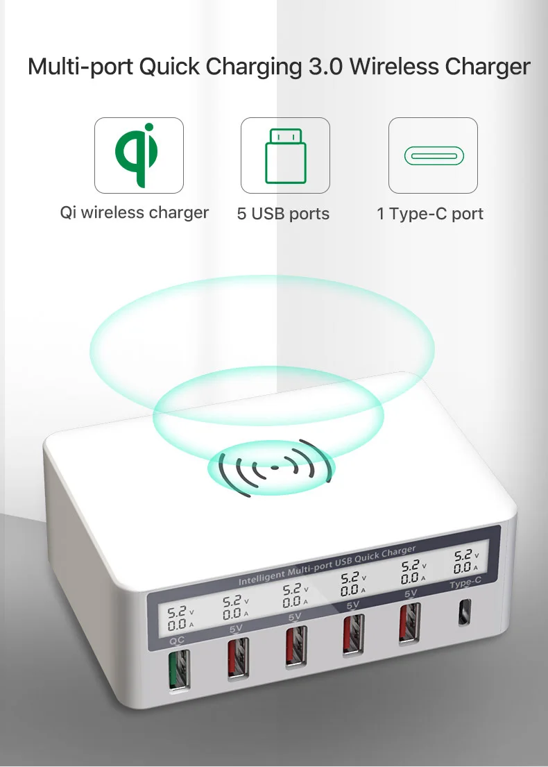 QI Беспроводное зарядное устройство QC3.0 usb type C зарядное устройство Led мобильный телефон быстрое зарядное устройство для iPhone samsung S10 USB адаптер зарядная станция