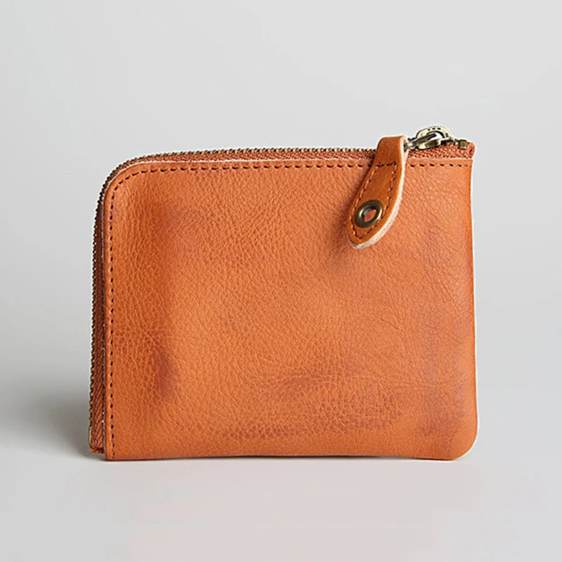 GenuineLeatherMenWalletMensVintageHandmadeShortSlimSmallZipperWalletsCoinPursePocketCreditCardHolderForMale