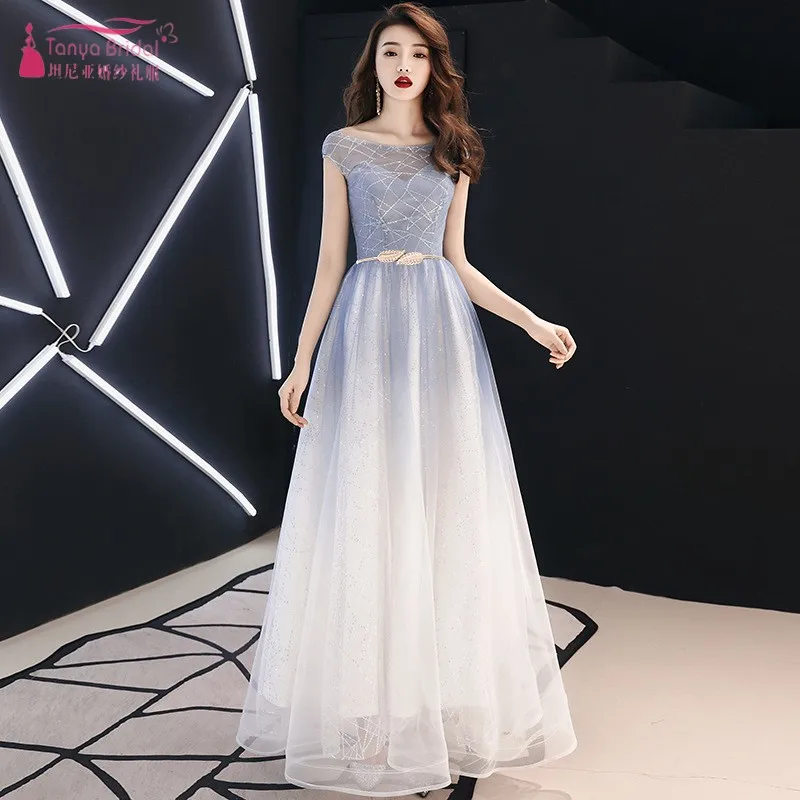 

TANYA BRIDAL New Ankle-Length Long Contrast Color Boat Neck Bridesmaid Dress A-Line Sequined Simple Wedding Guest Dress SS035