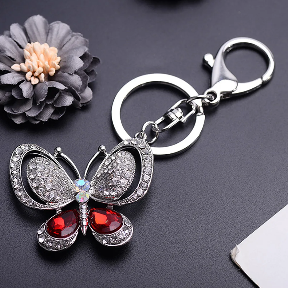 

1pc Lady Rhinestone Crystal Butterfly Pendant Keychain Key Ring Fashion Women Purse Bag Car Pendant Key Chains Jewelry Trinket
