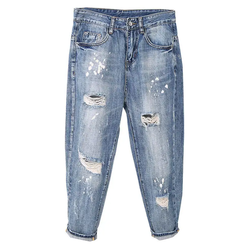 Джинсы для женщин в стиле бойфренд винтажные рваные джинсы с высокой талией женские штаны-шаровары Повседневная Уличная одежда размера плюс 5XL джинсы для мам Q1406