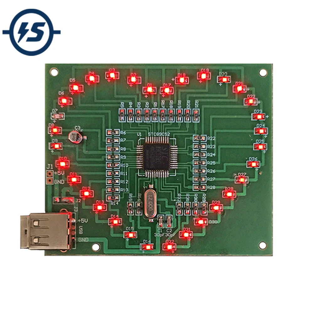 

DIY Kit SMD LED Heart-Shaped Flash Light Cycle Flash Lamp Suite w/ USB Cable Electronic Components Suite
