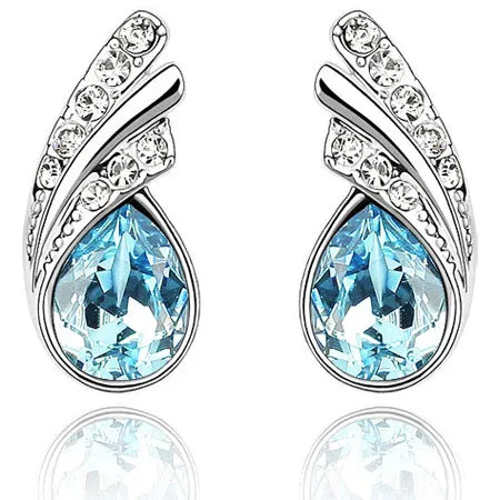 

Fashion party exquisite Earrings blue Crystal Angle Wing Earrings silver color wings for women Earring With Full Crystal Stones