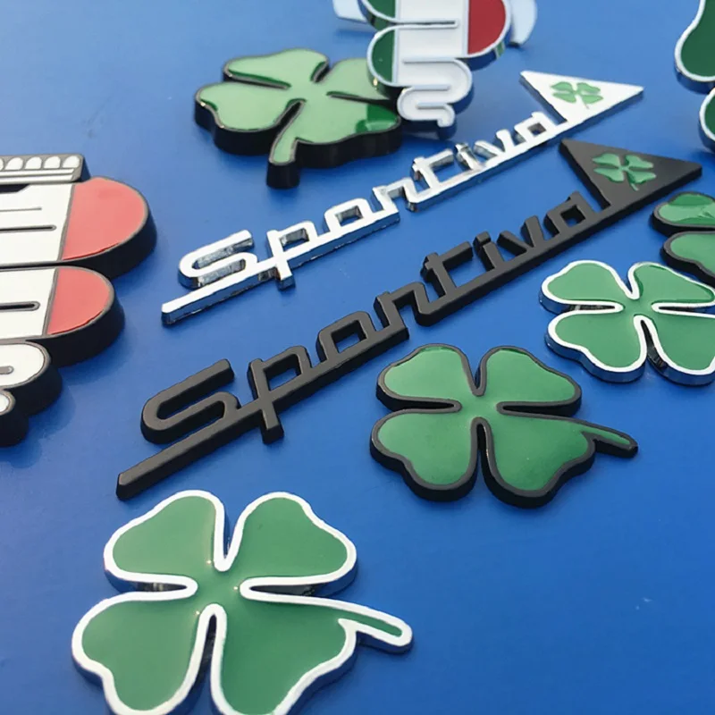 

Green Clover Day Badge Alfa Romeo Four Leaf Clover Chrom Metal and with grill Car Styling Emblem Sticker