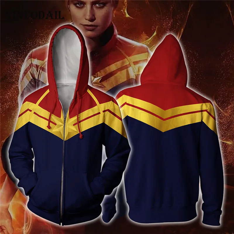 Men and Women Zip Up Hoodies The Avengers Endgame Hooded Jacket Superheroes Captain Marvel Sweatshirt Streetwear Cosplay Costume