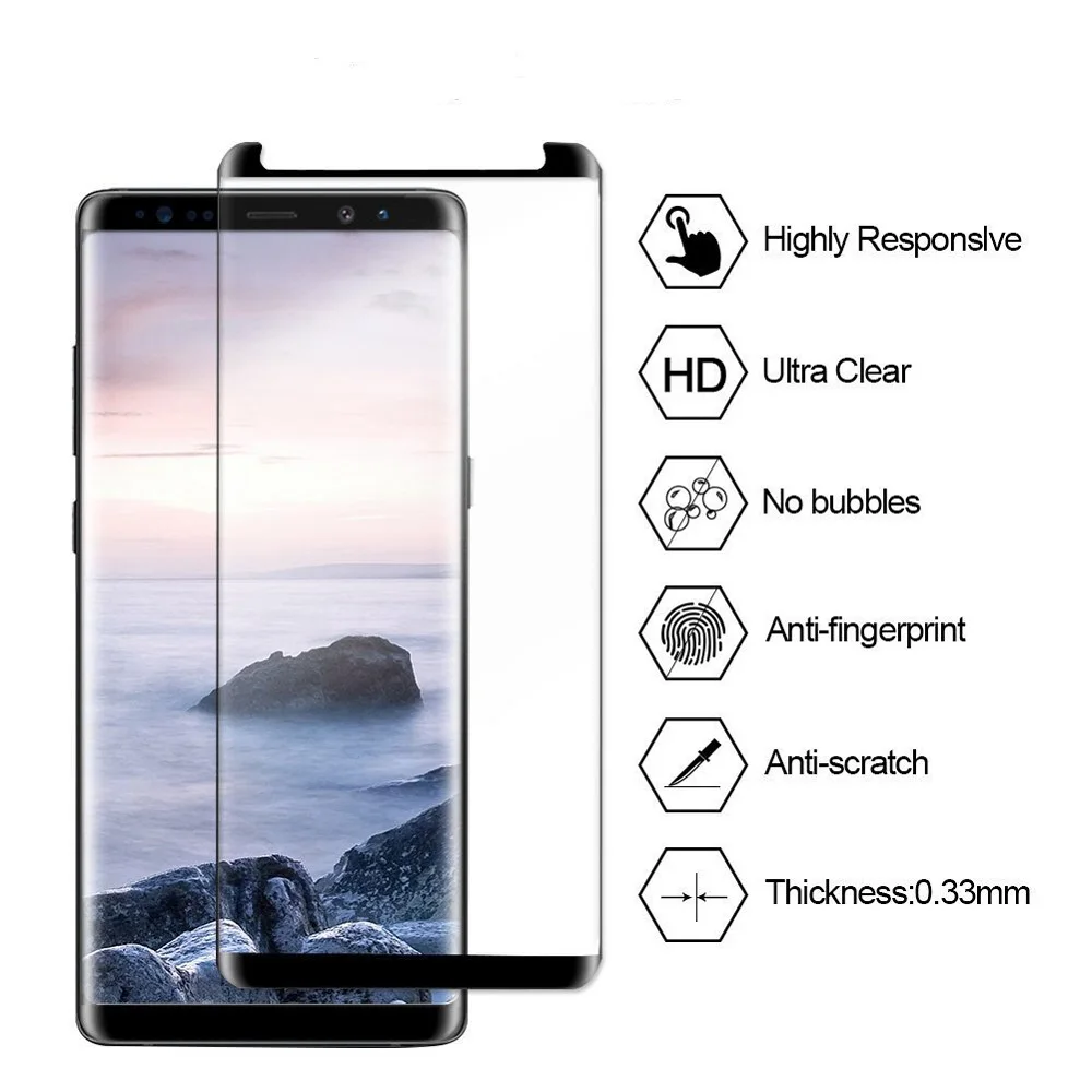 100 шт. защита для экрана Samsung Galaxy S9 PLUS Note 8 закаленное стекло 3D изогнутая кромка не