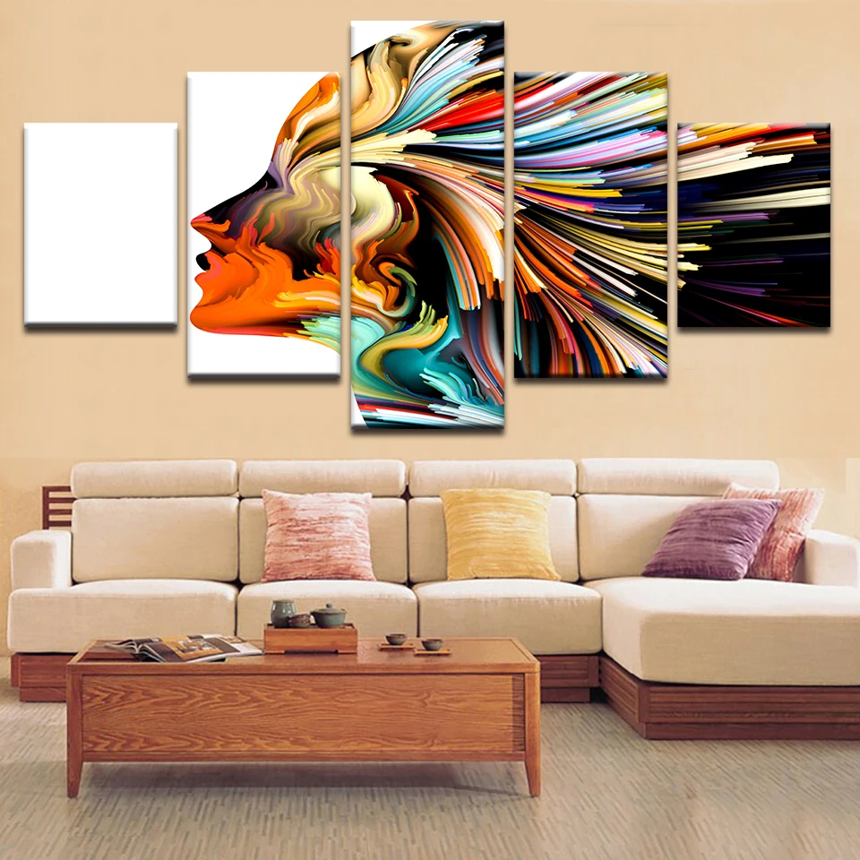 5 Piece Art Colors Lines Woman Painting Large Canvas Wall Art Huge