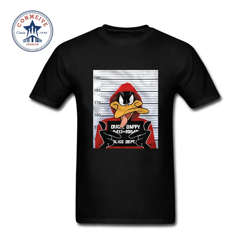 Летняя натуральная футболка с коротким рукавом, мужская одежда Looney ttes Daffy Duck Mugshot, хлопковая забавная футболка для мужчин