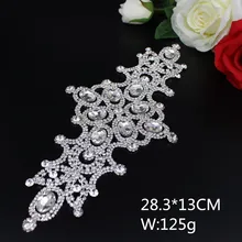 28,3x13 см пришить невесты створки Silver Crystal Clear Аппликация DIY свадьба вечернее платье Высокое качество пришивания горный хрусталь аппликация