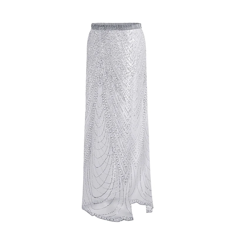 Само Duna 2019 летняя юбка с пайетками Макси сетчатая юбка серебряное золото Сплит прозрачный пляжный сексуальный женский длинный юбка