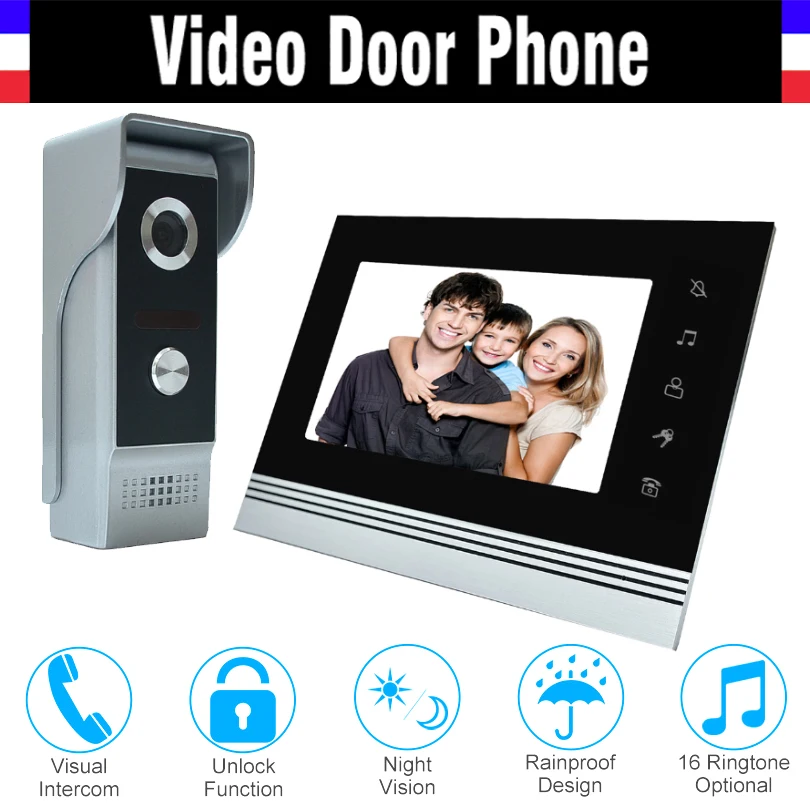 7 дюймов видеодомофон алюминиевый сплав панель видео дверной телефон дверной звонок домофоны комплект 1 ЖК-монитор 1 ИК-камера для дома