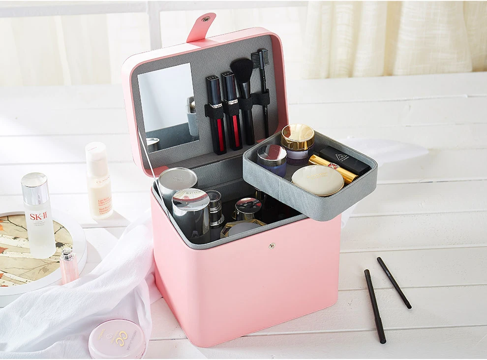 Guanya waterproof necklace PU leather women makeup organizer 2 layers rings earings portable large capacity Jewelry Box Jewelry Packaging