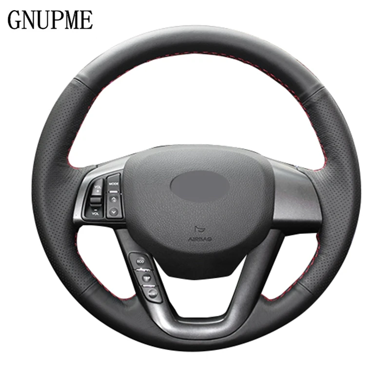 

GNUPME Black DIY Hand-stitched Steering Wheel Cover Soft Artificial Leather Car Steering Wheel Cover for Kia K5 2011 2012