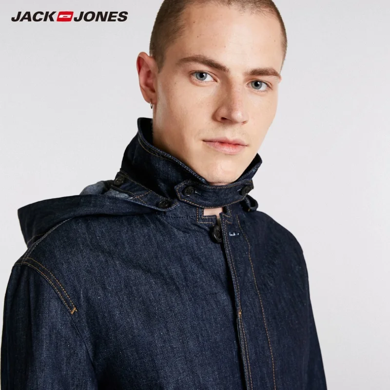 JackJones осень мужская с капюшоном модная длинная джинсовая куртка толстовки пальто верхняя одежда мужская одежда 218357522