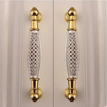 

128mm fashion deluxe glass diamond furniture handle gold Kitchen cabinet wardrobe handle pull K9 crystal pull knob 5"