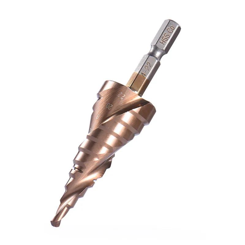 HSS Co Cobalt Spiral Grooved Step Drill Bits 1/4" Hex Shank Wood Metal