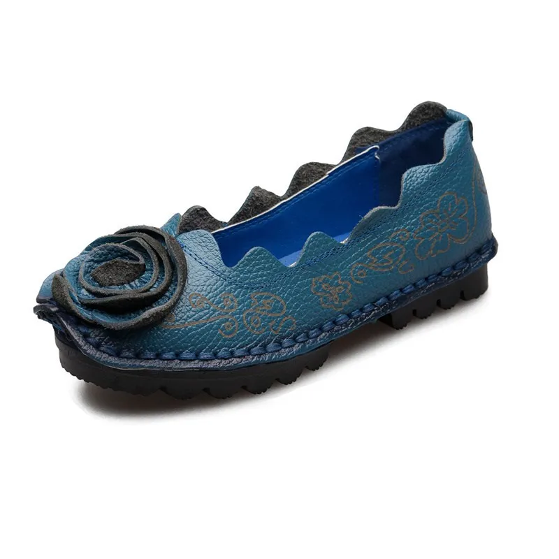 

Women's shoes spring and autumn retro Genuine Leather ladies shoes new ethnic style fashion hot handmade flower casual shoes