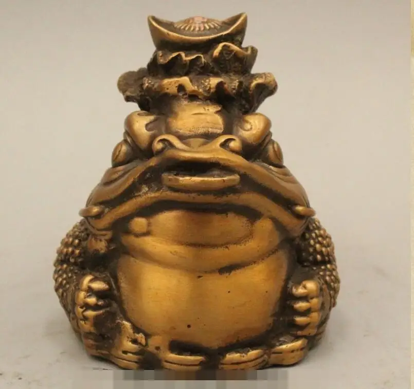 

S6441 4" China Chinese Folk Fengshui Bronze Wealth Golden Toad Spittor Cabbage Statue D0318