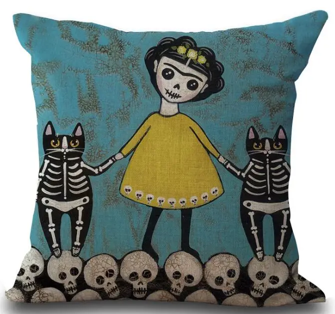 

Horror Cat Skull Printing Cushion Case Linen Throw Pillows Car Sofa Cover Decorative Pillowcase decorativos cojines