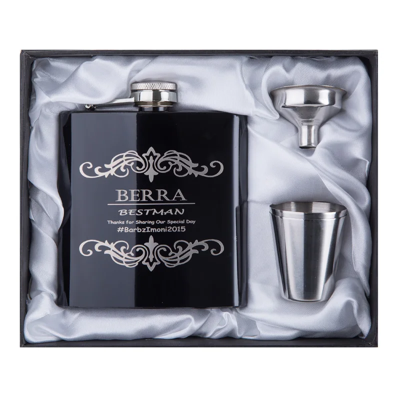 6OZ Hip Flask 18/8 Stainless Steel Personalized Engraved With White & Black Box Gift Wedding Favors personalized hip flask