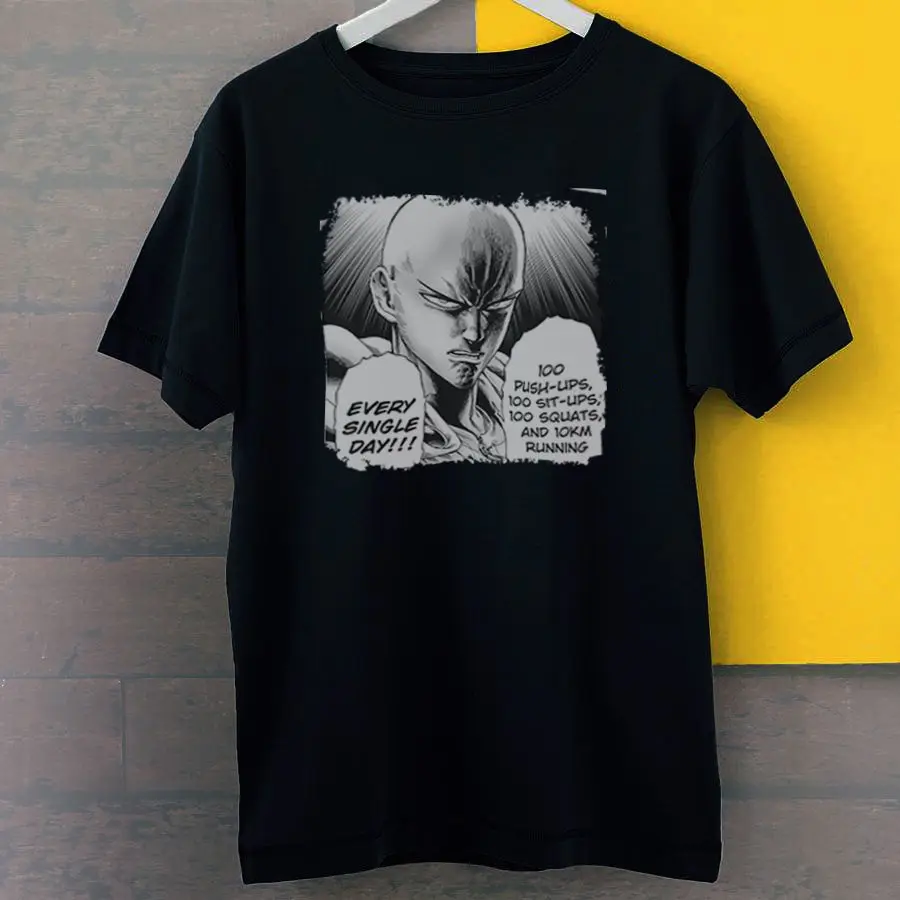 Saitama Geeky Training One Punch Man Manga Logo новые черные футболки S-3XL Бесплатная доставка Harajuku