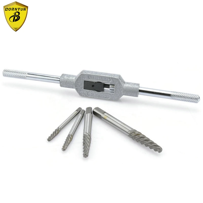 

Borntun 5pcs/set Manual M3-M12 Screw Extractor Remover with Tapping Wrench Handheld Broken Screws Bolt Extracting Removing Tools
