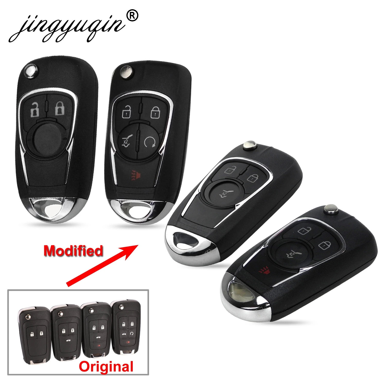 

jingyuqin 10pcs Modified Key Shell For Buick Chevrolet Cruze VAUXHALL OPEL Insignia Astra J Zafira C Mokka Flip Remote Fob Case