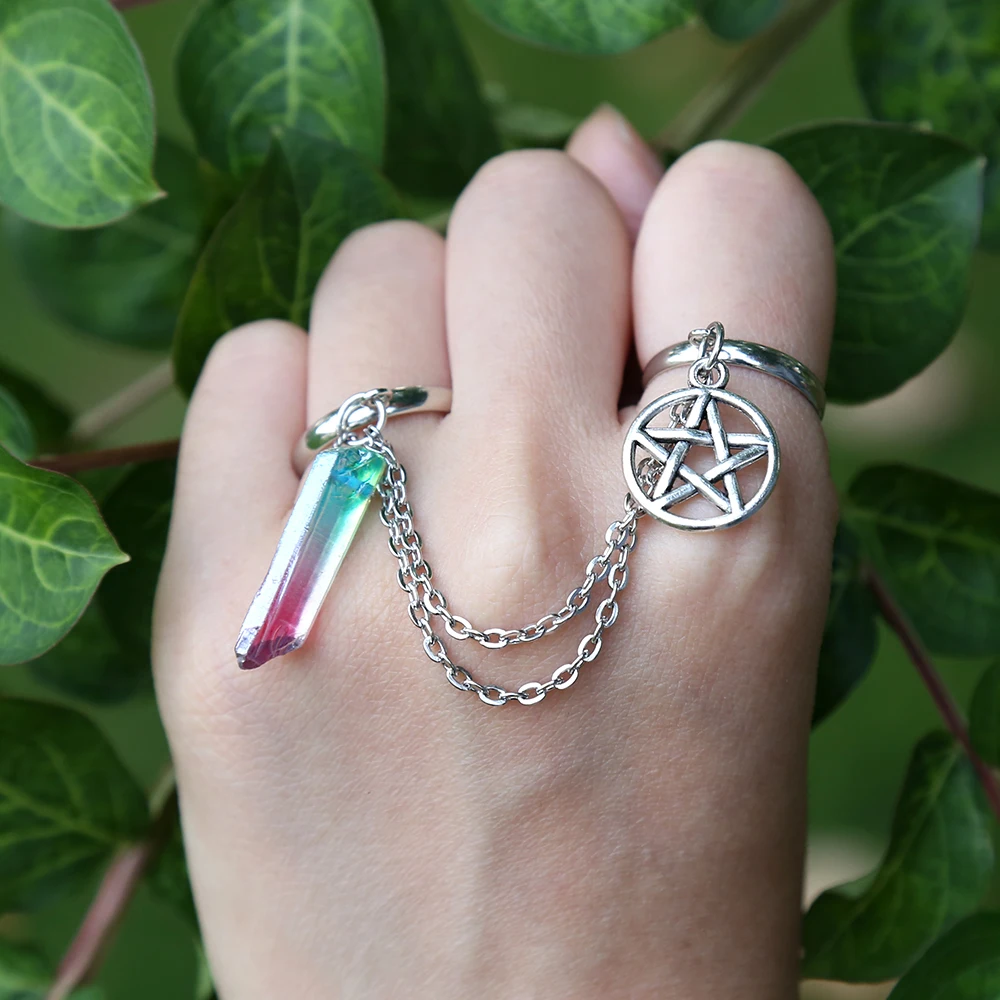 Кольцо с изменяемым размером в виде пентаграммы Wicca кольцо кристаллом стиле