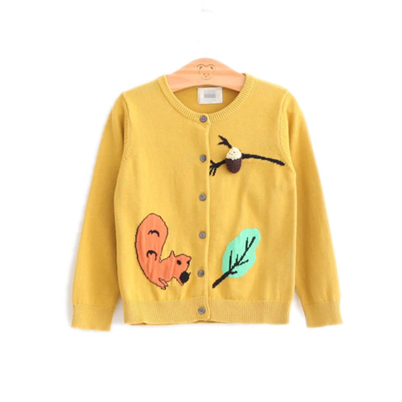 

2018 Cardigan Sweater Squirrel Print Children Kids Autumn Winter Cardigan for Girls O-neck Spring Toddler Knitted Sweater 2-10T