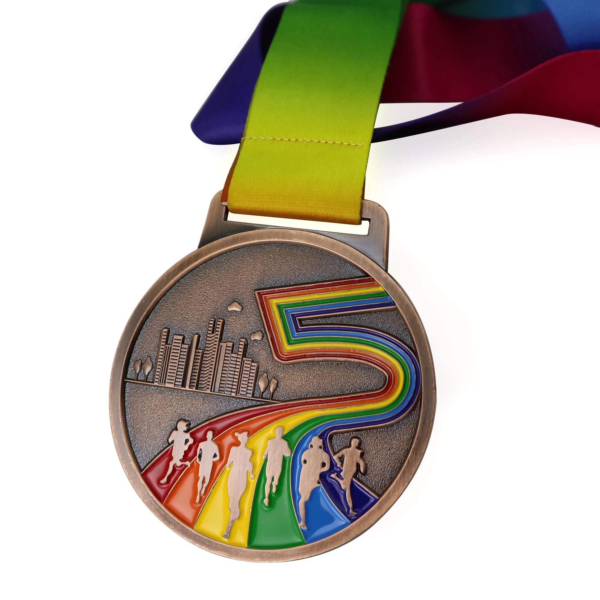 1 шт. диаметр 70 мм городской марафон спортивные бронзовые цветные медали с цветной лентой мягкая эмаль Беговая медаль