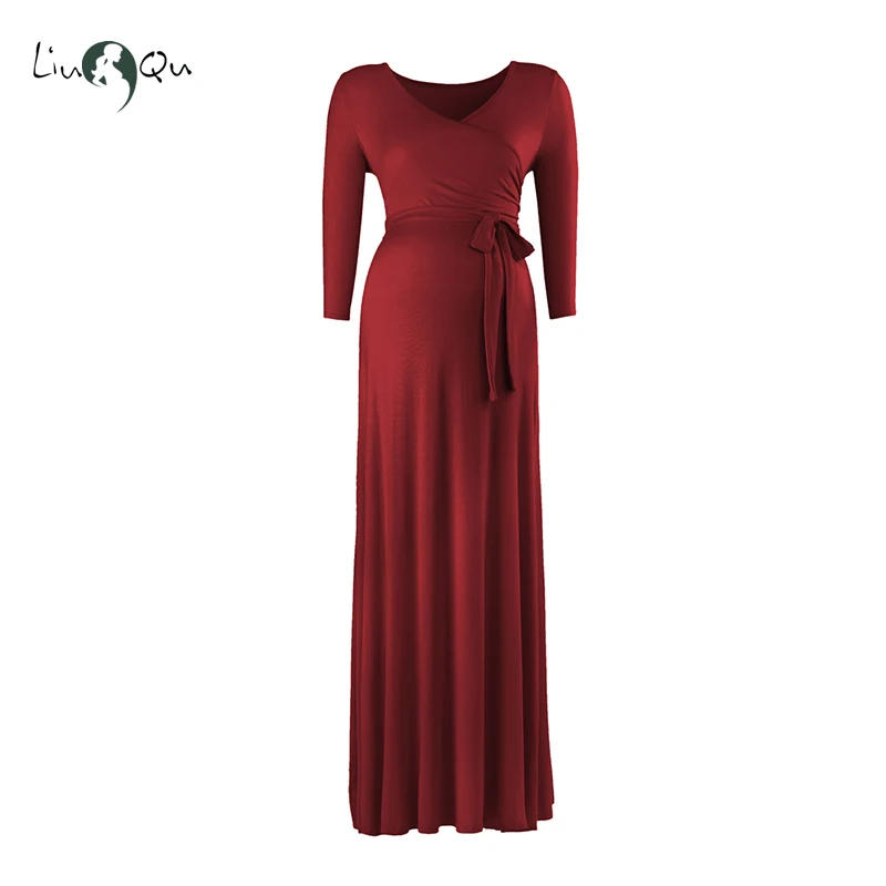 

Baby Shower Maxi Photography Props Maternity Clothes Pregnancy Maternity Dresses for Photo Shoot with Belt Long Dress 3 color