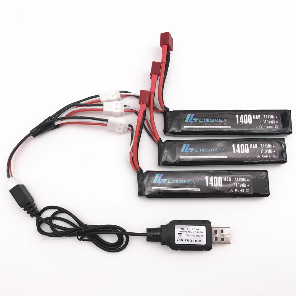 Limskey RC Lipo батарея 3 шт. 7 4 В 1400 мАч с в зарядное устройство 25C мини страйкбол
