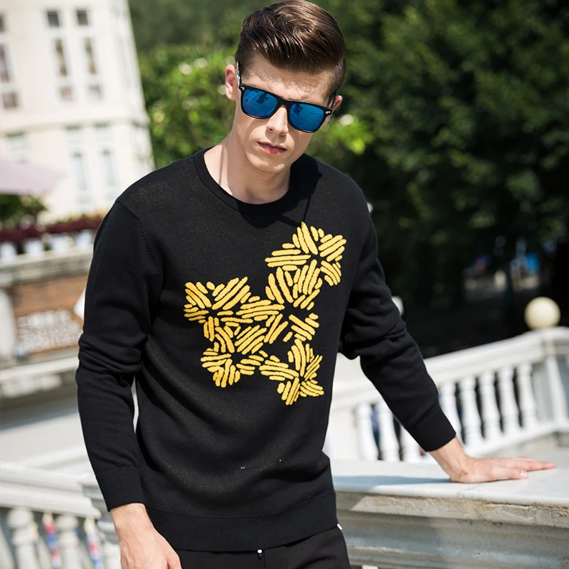 

LIONPAUL Spring Autumn England Stylek Mens Pullovers O-neck Men Computer Knitted Sweater Male Floral Pattern Sweaters