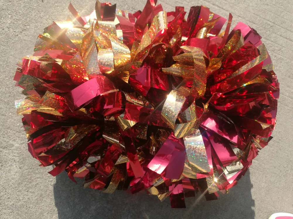 Professional Cheerleader Pom poms 3/4"x 6" Metallic red mixed with gold