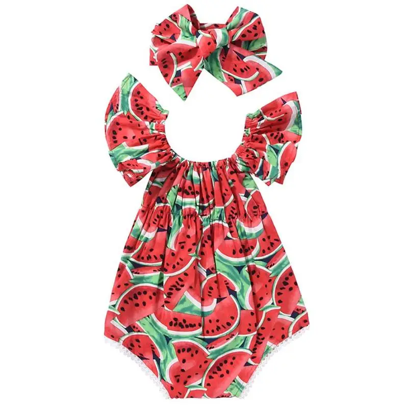 

2018 Fashional fresh watermelon Clothes summer baby romper cotton sleeveless arc triangle romper for girl sunsuit plain clothes