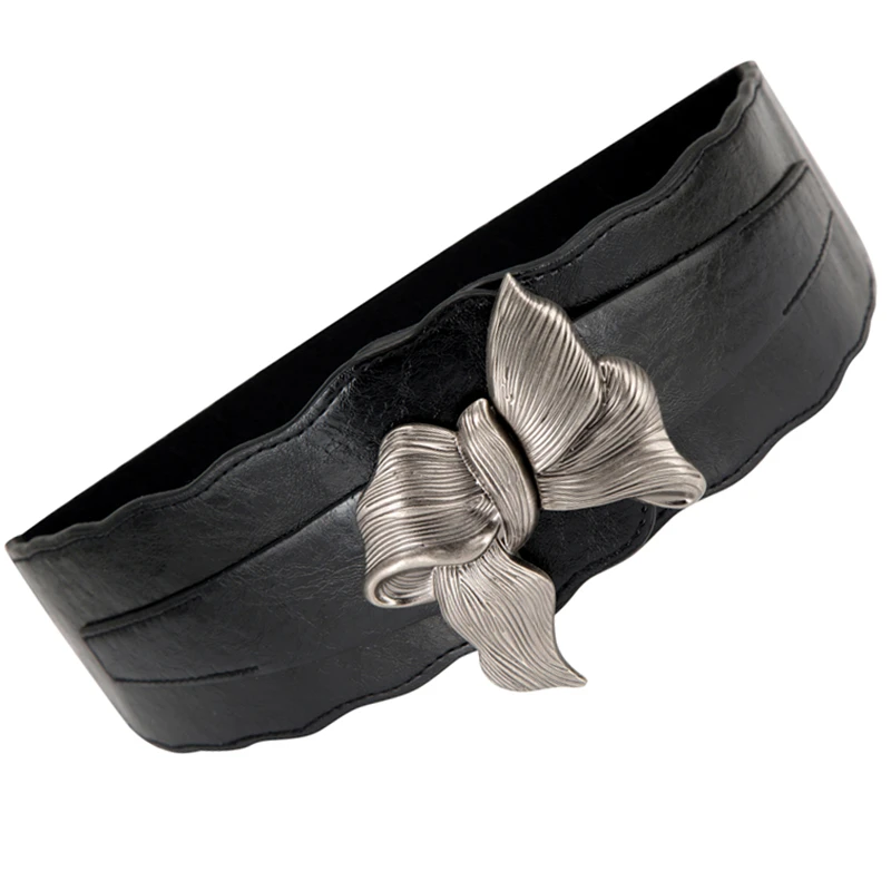 

Vintage Genuine Leather Waist Belt Elastic Bowknot Buckle Winter Clothes Belts For Women Female Wide Waist Strap