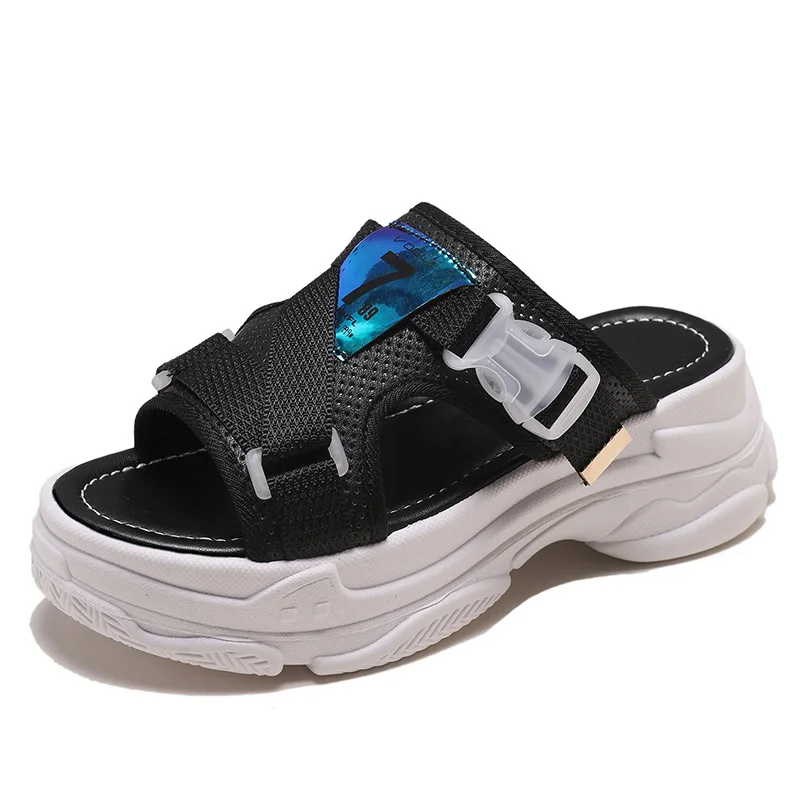 

2019 Summer Women Slippers Beach Shoes Ladies Fashion Casual Open Toe Platform Slippers White Black Outside Sandals