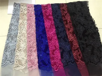 

High-end fashionable Royal blue Nigerian Laces Fabrics High Quality African handcut Beads Laces Fabric Wedding French Tulle Lace