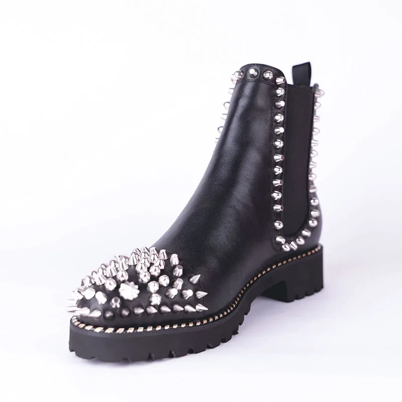 Fashion Buckles 2019 Casual in Ankle Women Toe Scarpe Short Boot Plush Black Round Boots Wetkiss Donna Black pelle Spring Tacchi spessi Punk Donna 4qC7wSS