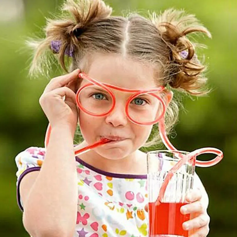 Funny Soft Drinking Straw Eye Glasses Novelty gags Toy Party Birthday