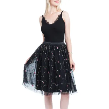 

hirigin New Fashion Layer Tulle Skirts Women's Black Beige White Adult Tulle Skirt Elastic High Waist Pleated Midi Skirt women