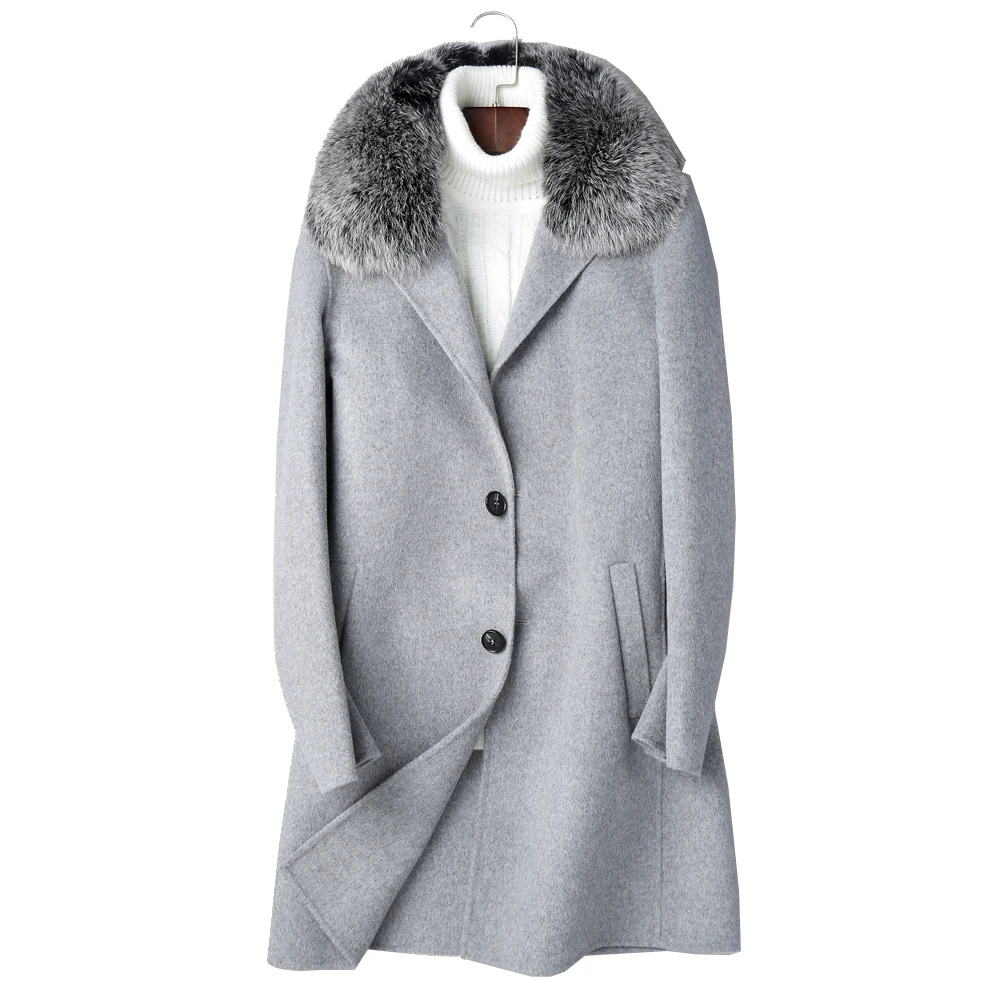 

Real Sheep Wool Men Overcoat Big Fox Fur Collar woolen Hand sewed overcoat Casual Style Cashmere Men Fashion coat Extra Big Size