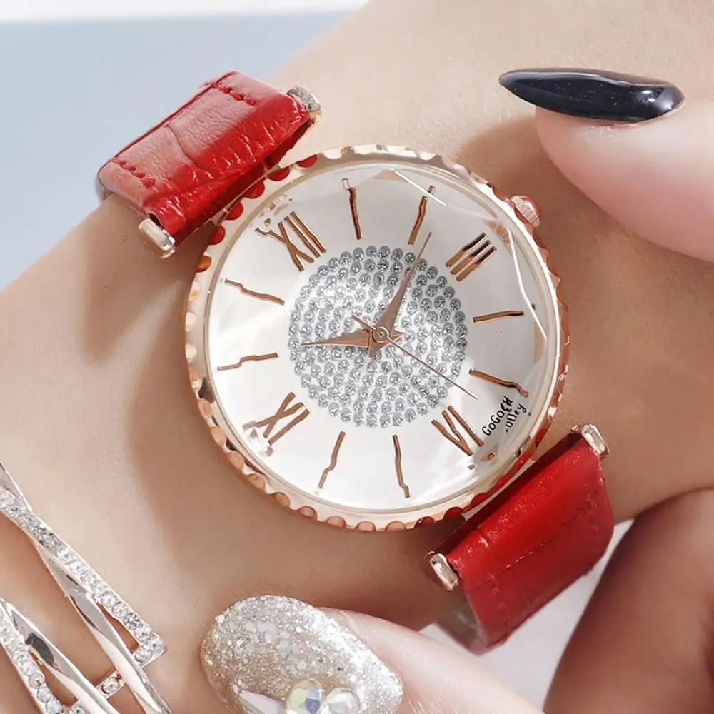 

New Luxury Women Quartz Starry Sky Wrist Watches For Women Crystal Diamond Leather Red Watch Ladies Dress Watch relogio feminino
