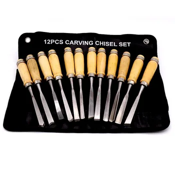 

URANN 12Pcs Carpenters Professional Manual Wood Carving Hand Chisel Tool Set Woodworking Carving Chisel DIY Detailed Hand Tools