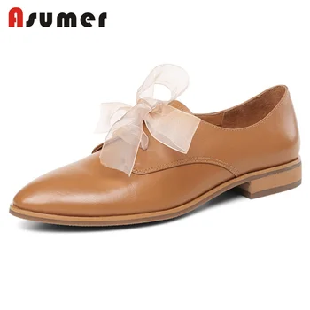

ASUMER 2020 NEW fashion square low heels pumps women genuine leather round toe sewing summer shoes casual party shoes
