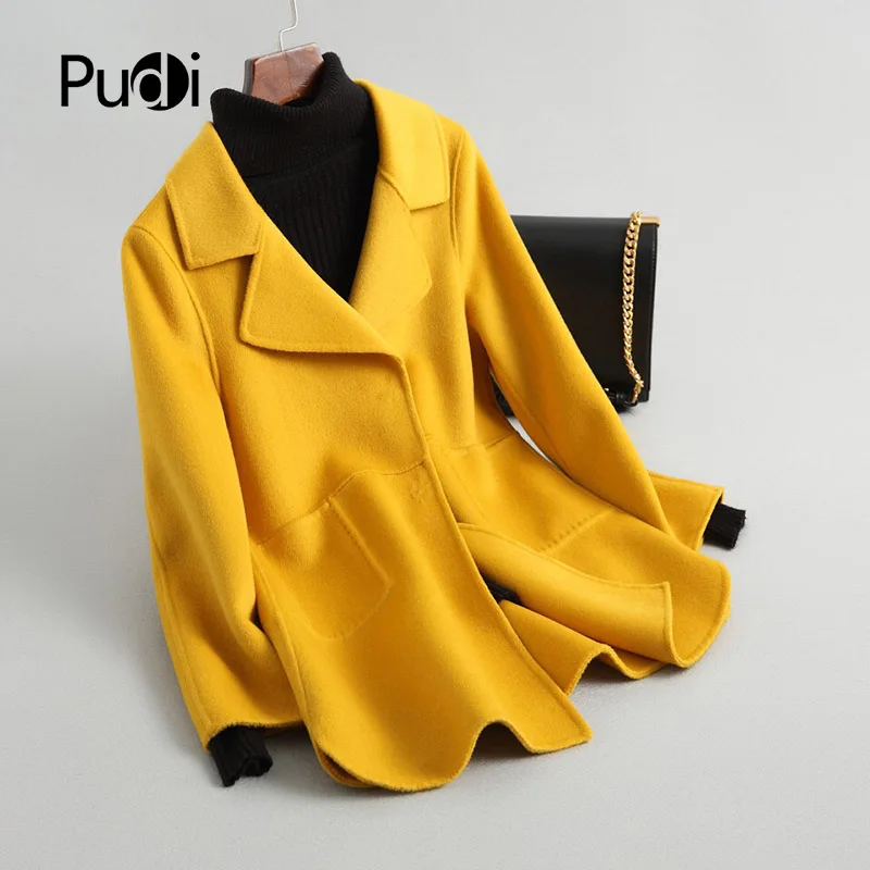 

PUDI A38076 Women New fashion Double-side wool jacket lady short style solid leisure wool coat 2018 Fall/Winter