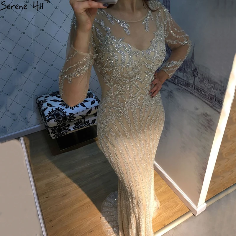 Сексуальное просвечивающее вечернее платье русалки с длинным рукавом, вечернее платье с кристаллами, платье для вечеринки, Robe De Soiree BLA6649
