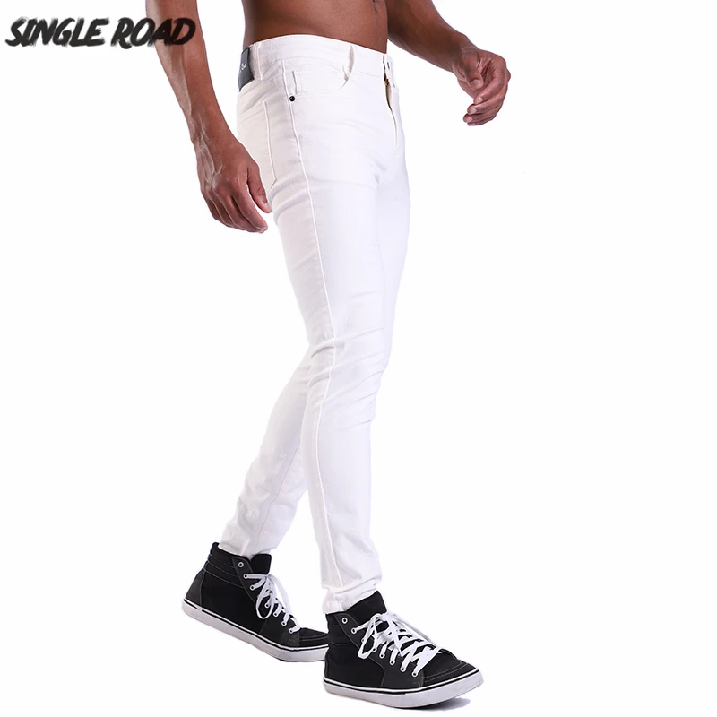 Single Road White Jeans Men Biker Mens Supper Skinny Jeans Streetwear Stretch Denim Pants Man Slim Fit Brand Jeans Male